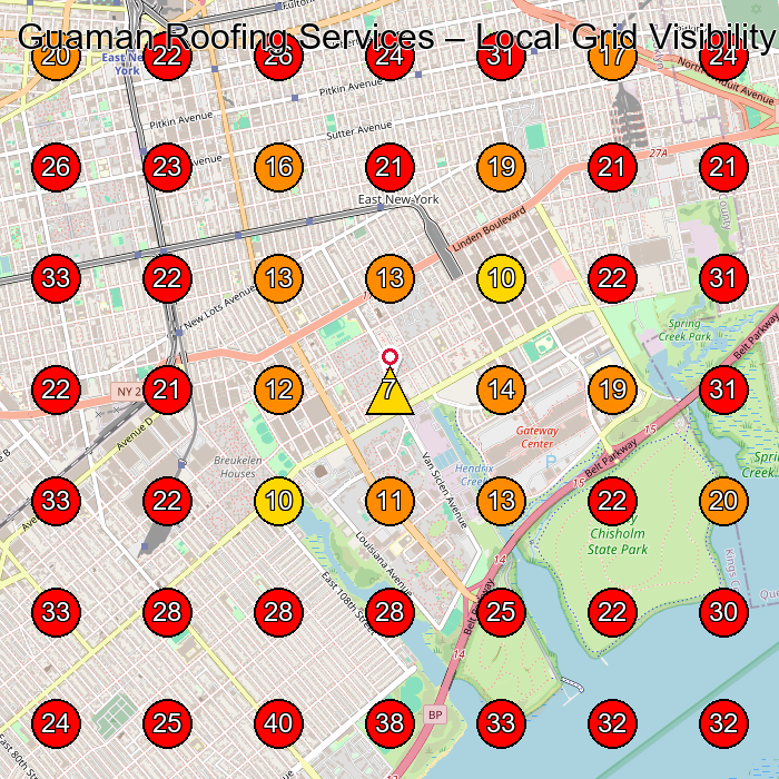 Guaman Roofing Services GeoGrid visibility map for Roofing Contractor in None